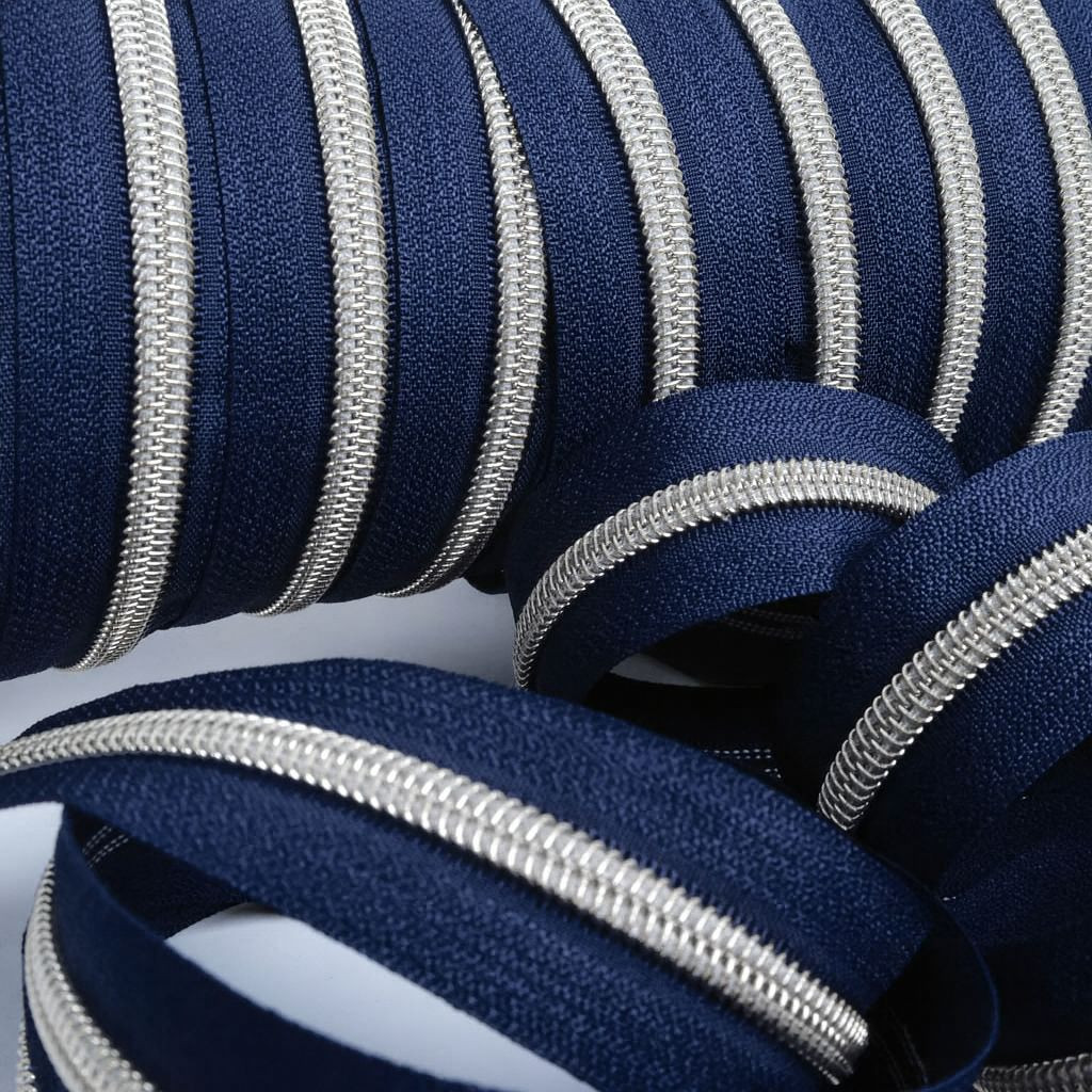 5mm Navy Silver Zipper by the Yard - Maison Klem
